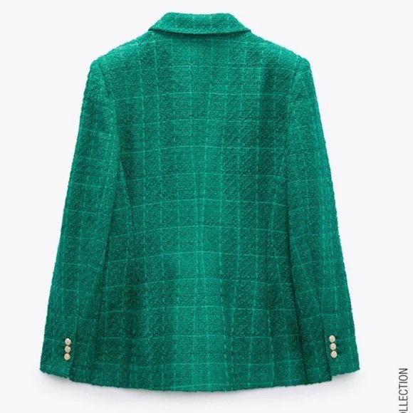 ZARA Balmain Style Double Breasted Blazer Textured Green - Picture 14 of 15